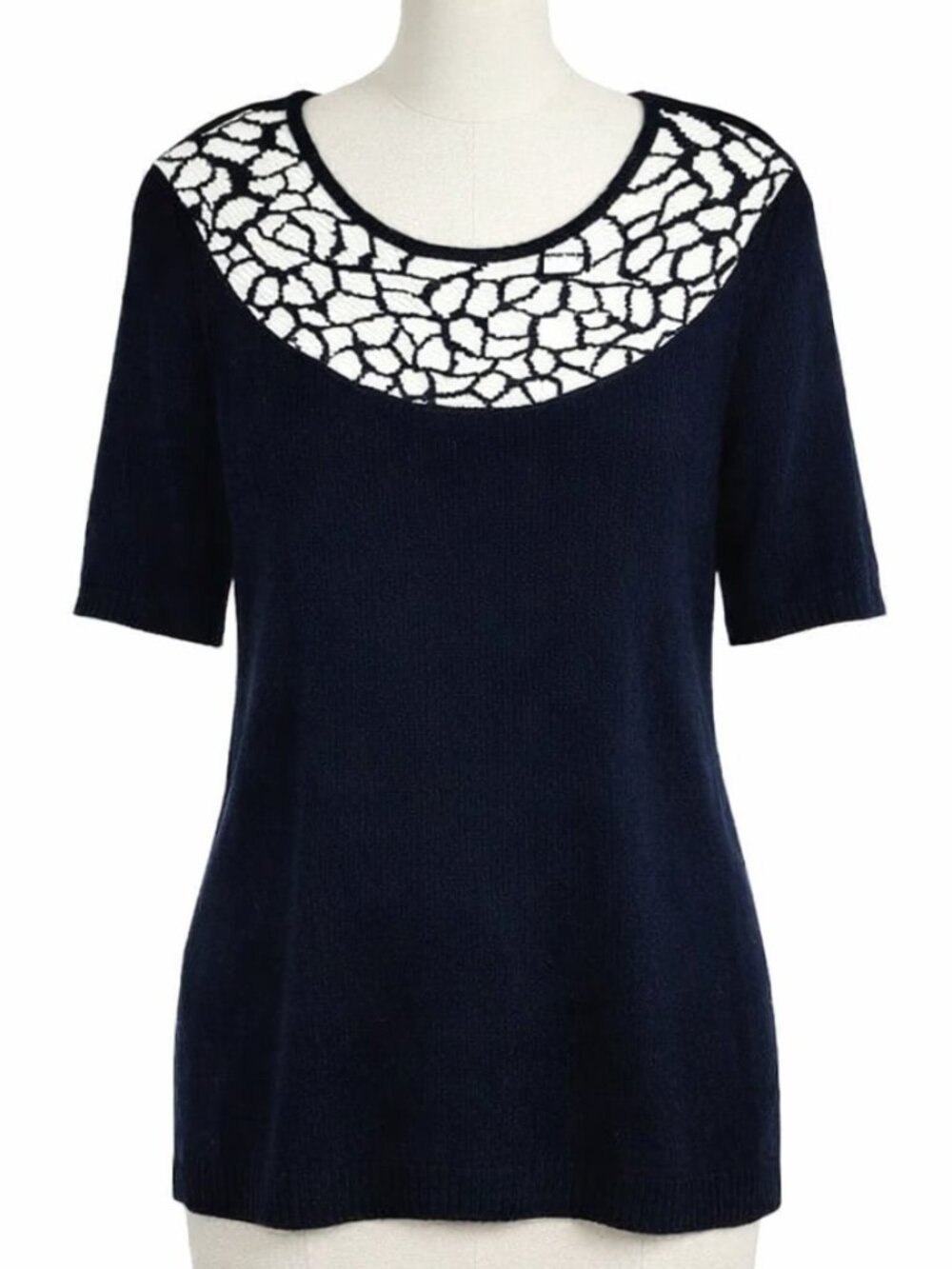 Designers Originals Shirt Women Size XL Black White Knit Short Sleeve